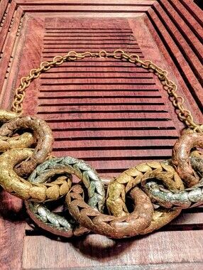 Vintage Designer Modernist MCM Copper Silver Brass Link Chain Brutalist Necklace